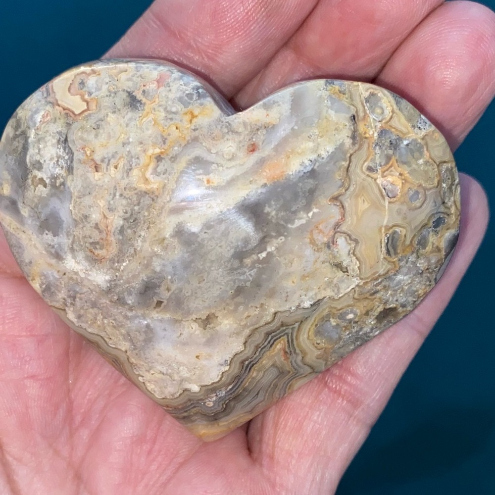 NWTS-Ocean Jasper Crystal Heart with tourmaline, quartz and inclusions.